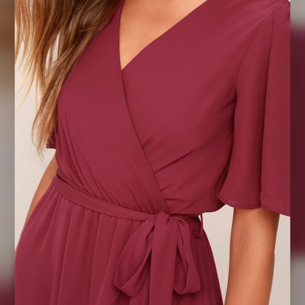 Lulus Absolute Affection Burgundy Wrap Dress Size… - image 2